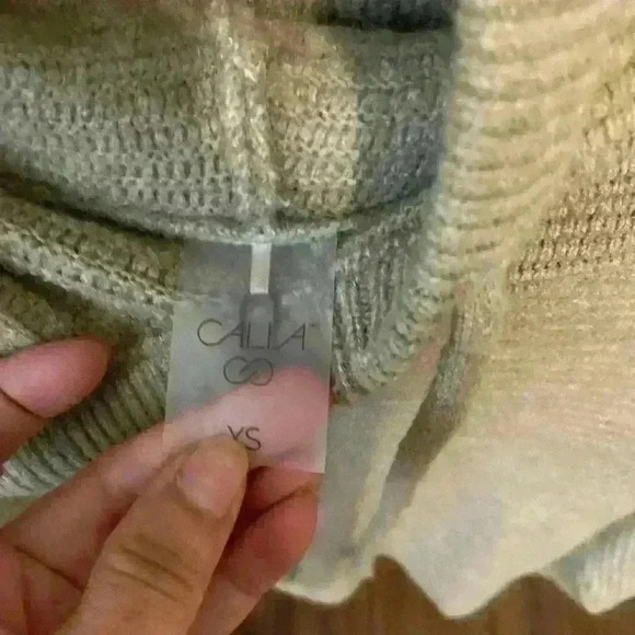 Calia Neutral Beige Ribbed Sweater Knit Hooded Pullover - Picture 9 of 9